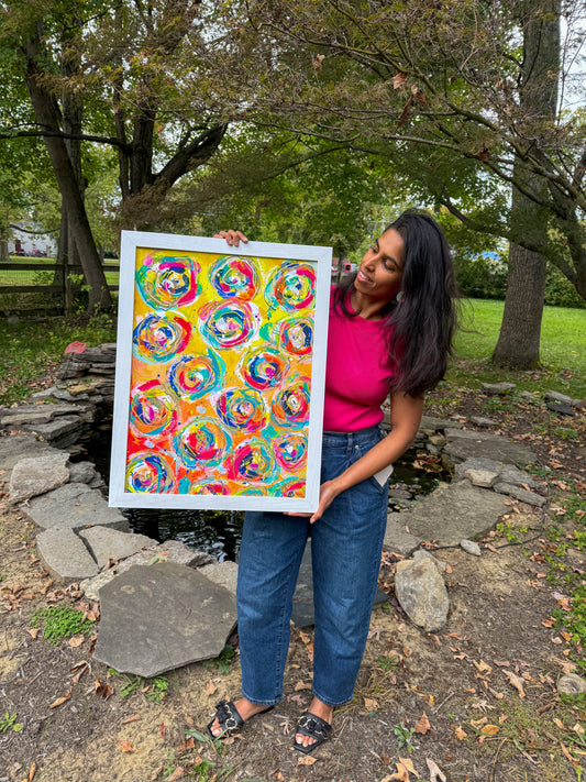 Framed Print - Abstract Yellow Orange Florals